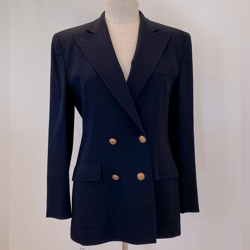 Vintage Lauren Ralph Lauren Womens Double Breasted Navy Wool Blazer / Size 6